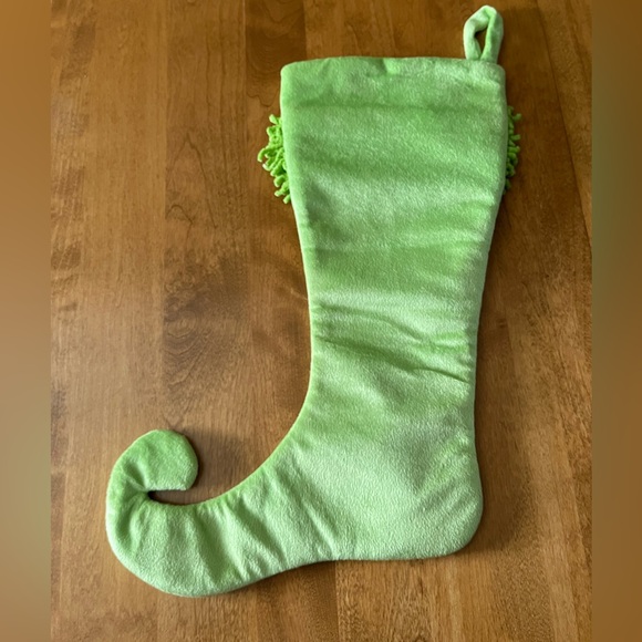 Whimsical Lime Green Xmas Stocking. 18 inches long. Pile Knot Trim. New w/ tag - Picture 2 of 6